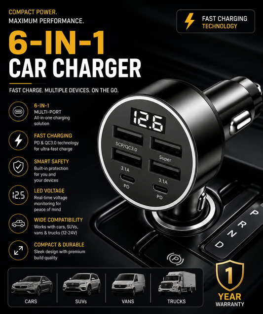 6 in 1 Car Charger